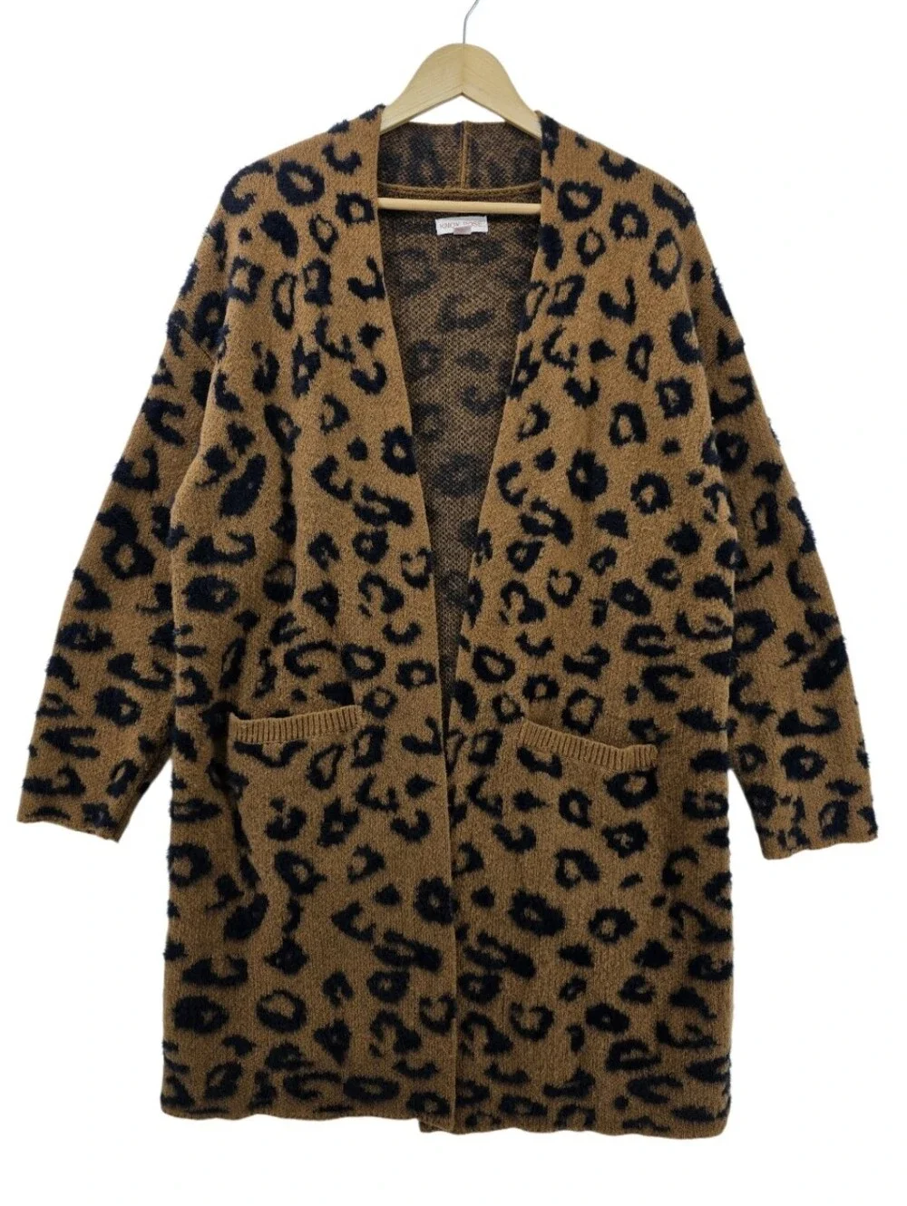 Knox Rose Leopard Open Front Fuzzy Soft Cardigan Women's Size Small Pockets